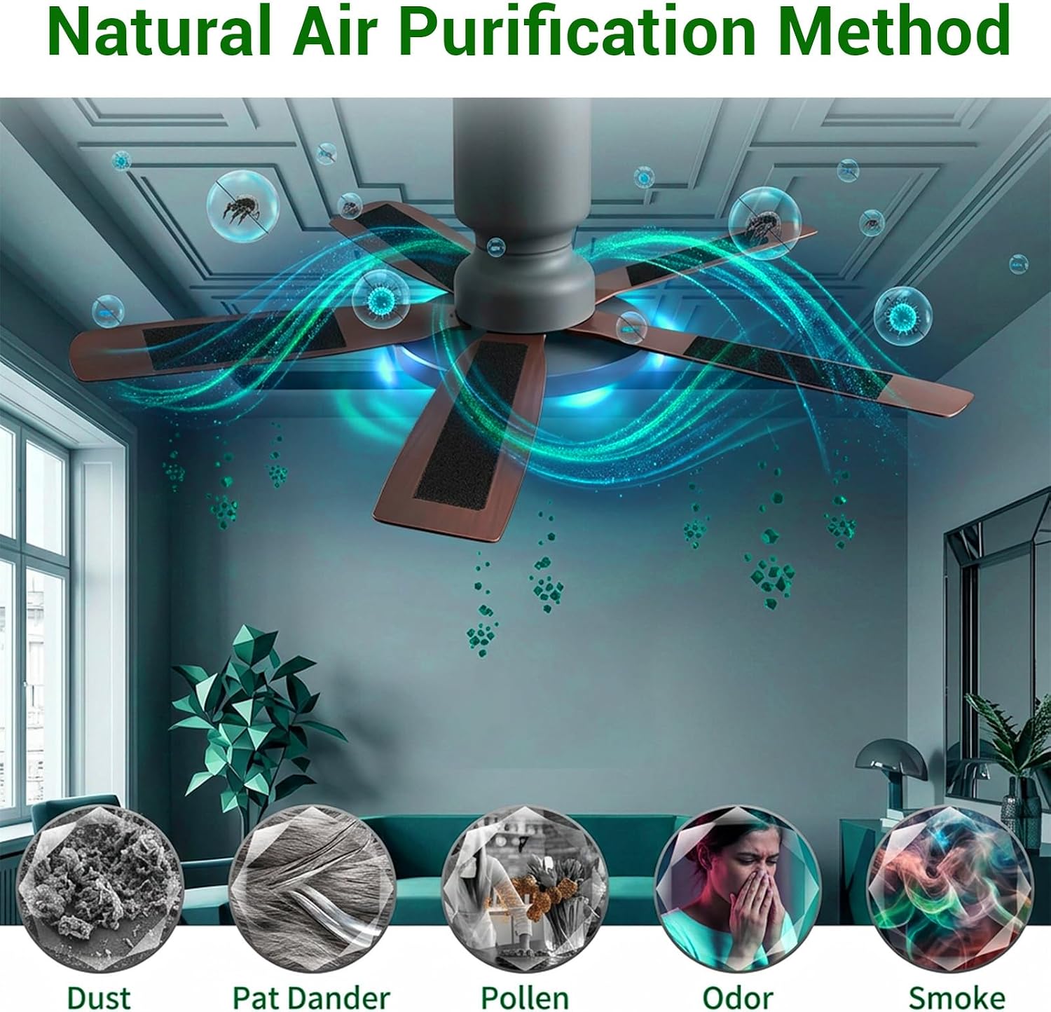 40 Pcs Ceiling Fan Filters for Blades, Activated Carbon Fan Filter Pads Easy-Stick Fan Air Purifier Pads, Universal Easy Stick Fan Air Purifier Pads for Home Office Bedroom,Black