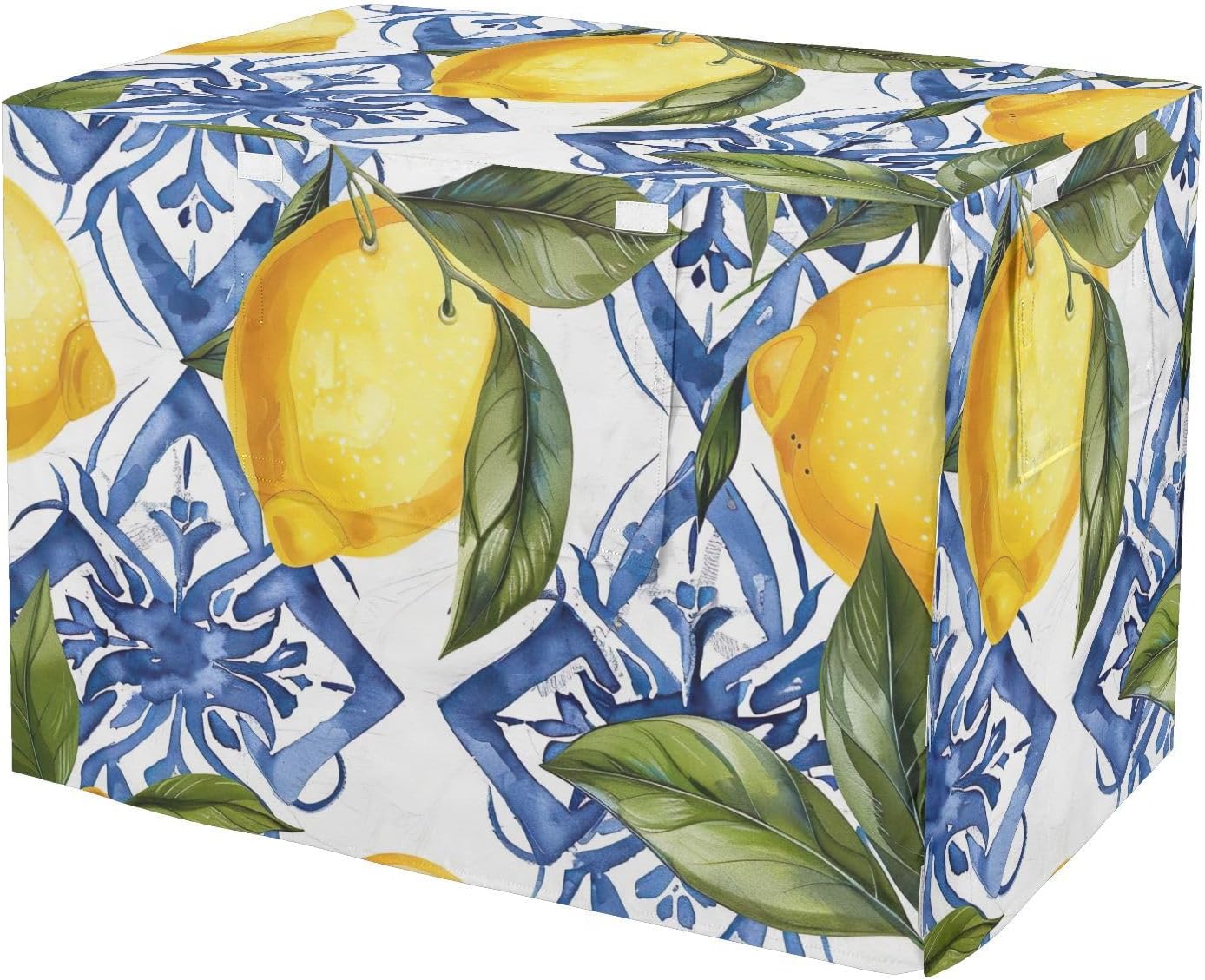 Sicilian Style Lemons Blue Flowers Dog Crate Cover Universal Size Fit, Pet Cage Cover with Openings, X-Large