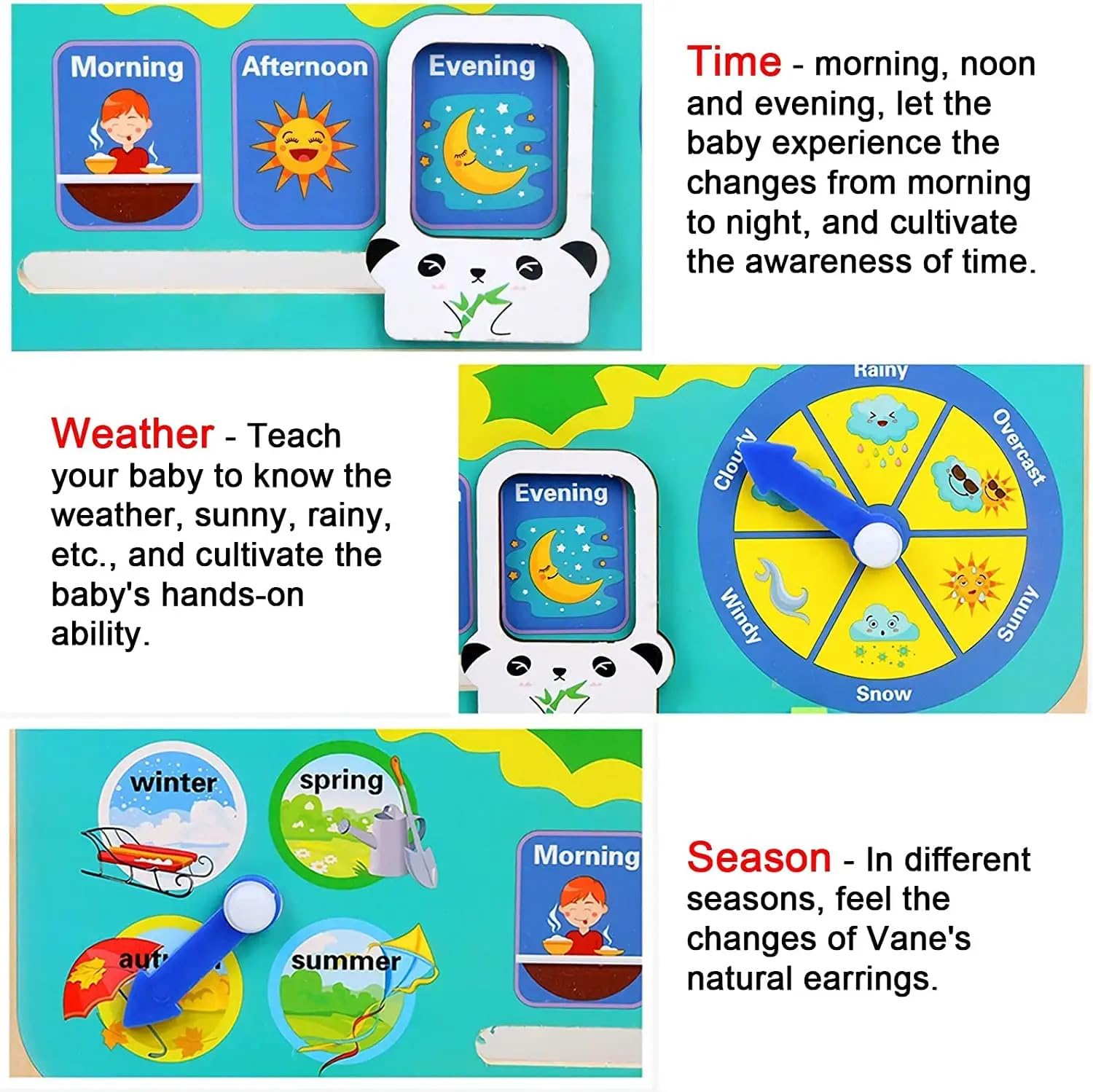 Mara Bommai Wooden Kids Learning Calendar Clock | Interactive Montessori Educational Toy for Toddlers | Teaches Time, Days, Months, Seasons & Weather” - Image 3 thumbnail