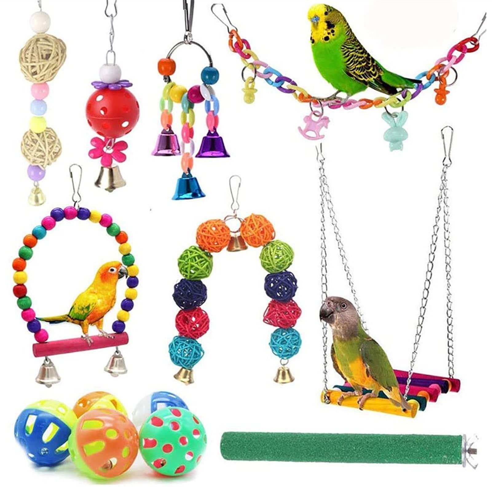 Vogelspielzeug 1. 4 STÜCK Papagei Käfig Kauspielzeug Vogel Spielzeug Vögel Zubehör Liefert Swing Weiche Leiter Luftleiter Holzperlen Ball Glocke Spielzeug