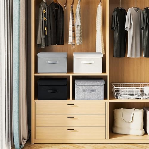 DIMJ Lot de 4 Boites de Rangement, Rangement de Vetement Pliable, Caisse de Rangement en Tissu avec Couvercles et Poignées pour Maison, Placard, Motif Fourmi - 6