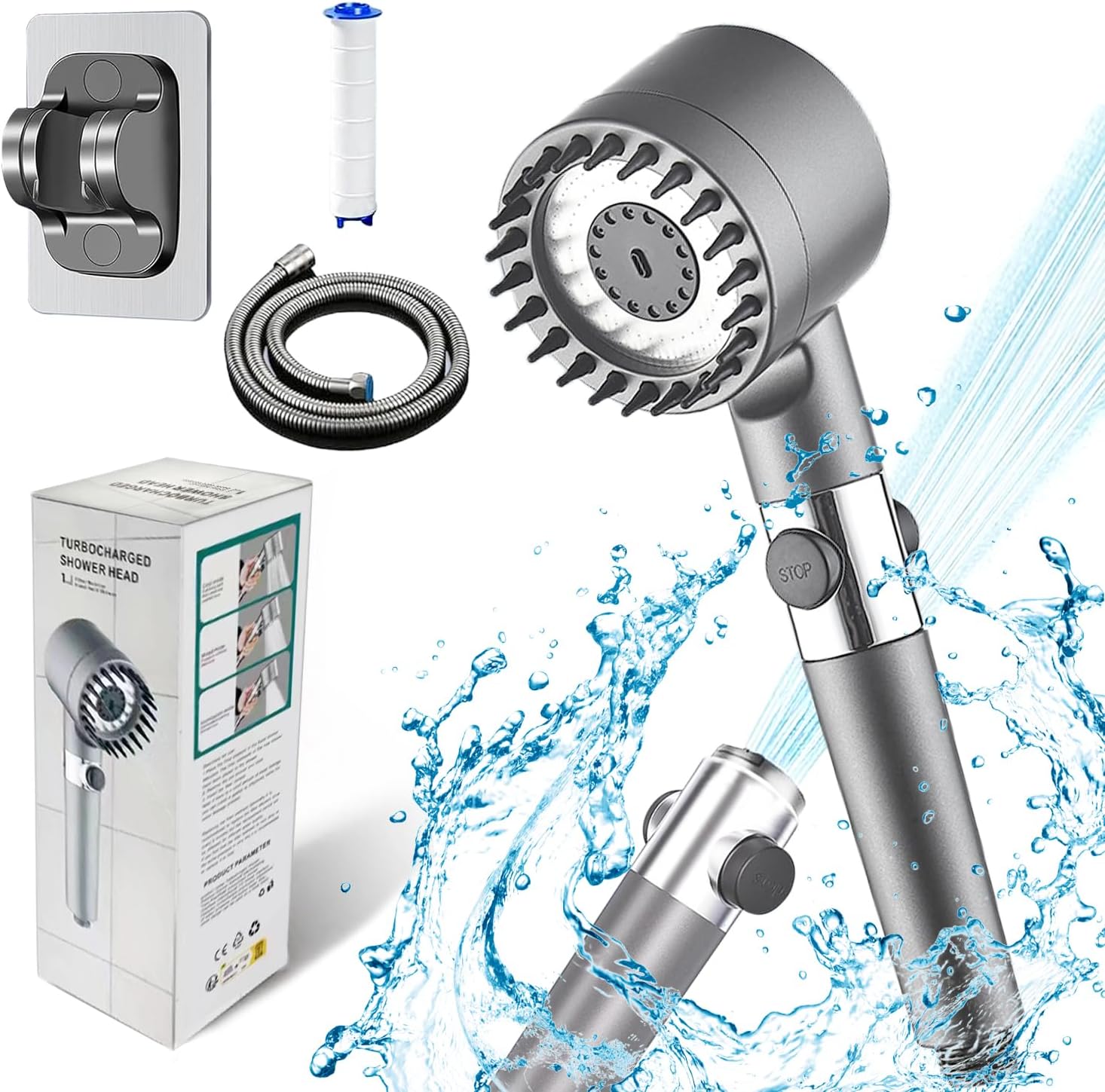 Soffione Doccia Con Filtro Anticalcare - 3 Getto, Alta Pressione, Risparmio Idrico | Con Modalità SPA - Foto 2