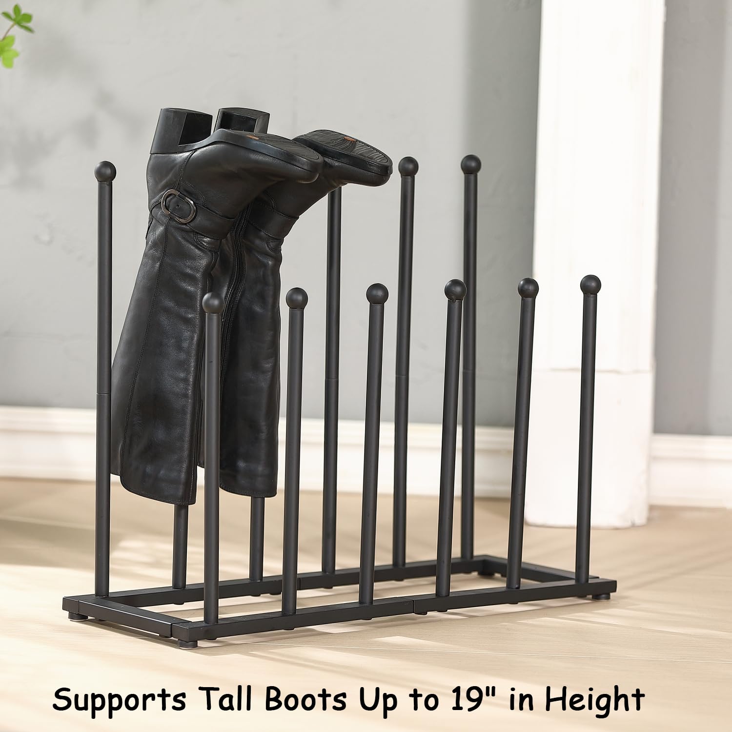 CaliDecor Boot Rack Organizer Tall Boots, 6-Pair Black Metal Free Standing Inverter Boot Holder, Modern Shoes and Boots Drying Stand Racks for Dorm Room Closet Entryway Bedroom Patio Outdoor Hallway