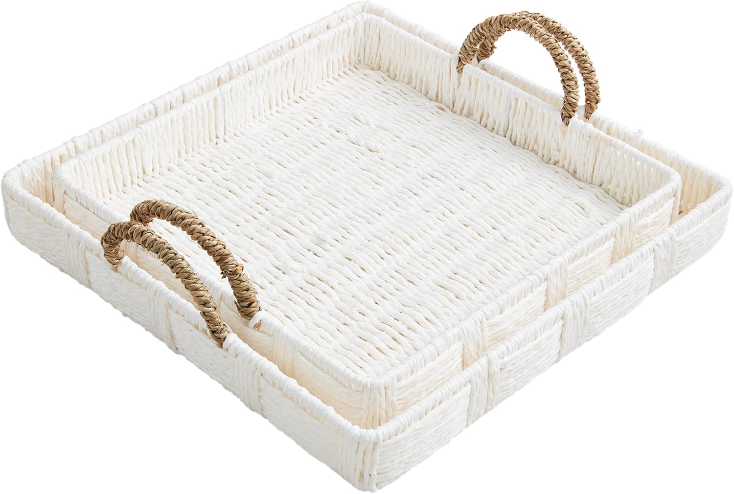 Mud Pie White House Nested Woven Trays; Small 12" x 12" | Large 14" x 14"