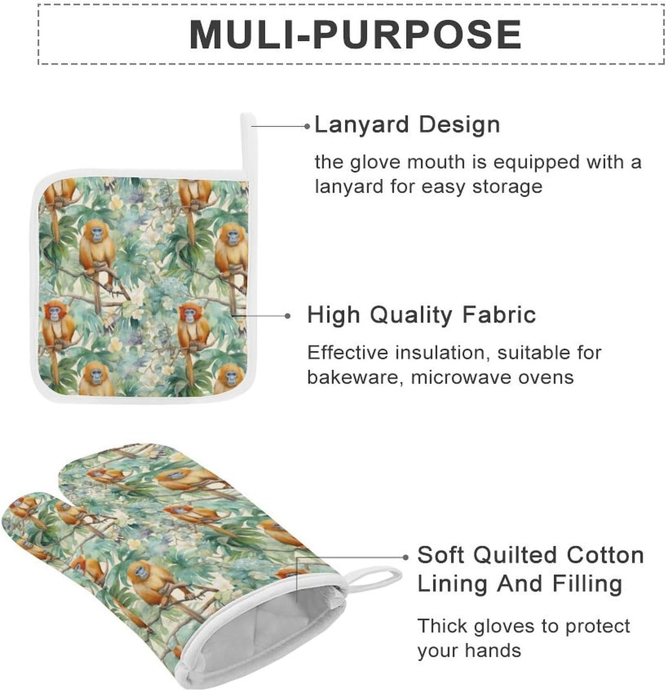 Golden Monkeys 4 Pcs Oven Mitts and Pot Holders Set High Heat Resistant Long Kitchen Oven Glove Potholders