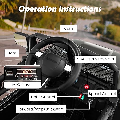 Miniatura 2 de Costzon Auto de paseo con batería de 12 V con control remoto suspensión de resorte faros música bocina MP3 puerto USB y auxiliar regalo para niños y