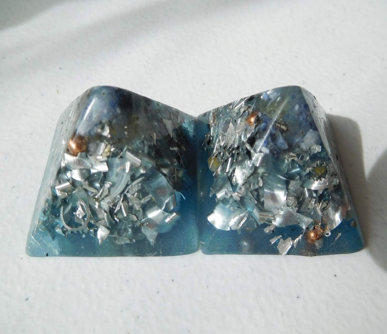 5 Light Blue Small Pyramids Crystal Orgone Generator Energy Accumulator PERFECT GIFTING TOOL!!!! Made 7.83/432/528Hz Frequency with OM Chants Many Beautiful Ingredients!!