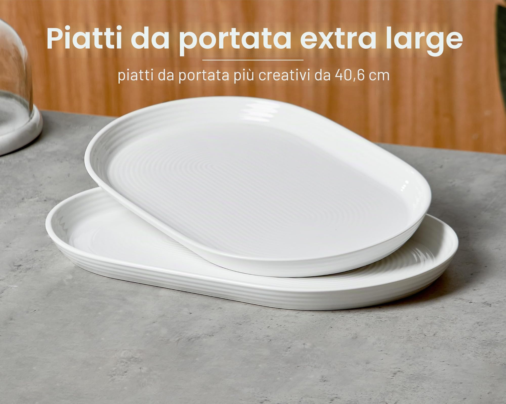 ONEMORE Piatti da portata in ceramica da 40,6 cm per intrattenimento, set di 2 grandi piatti ovali, lavabili in lavastoviglie, adatti al forno, per cibo, carne, pesce, feste, in porcellana, per il