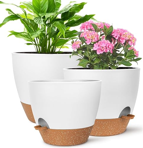 Miniatura 76 de Macetas de interior de 7/6.5/6/5.5/5 pulgadas con riego automático para plantas de interior con orificio de drenaje, macetas de plástico para Verde