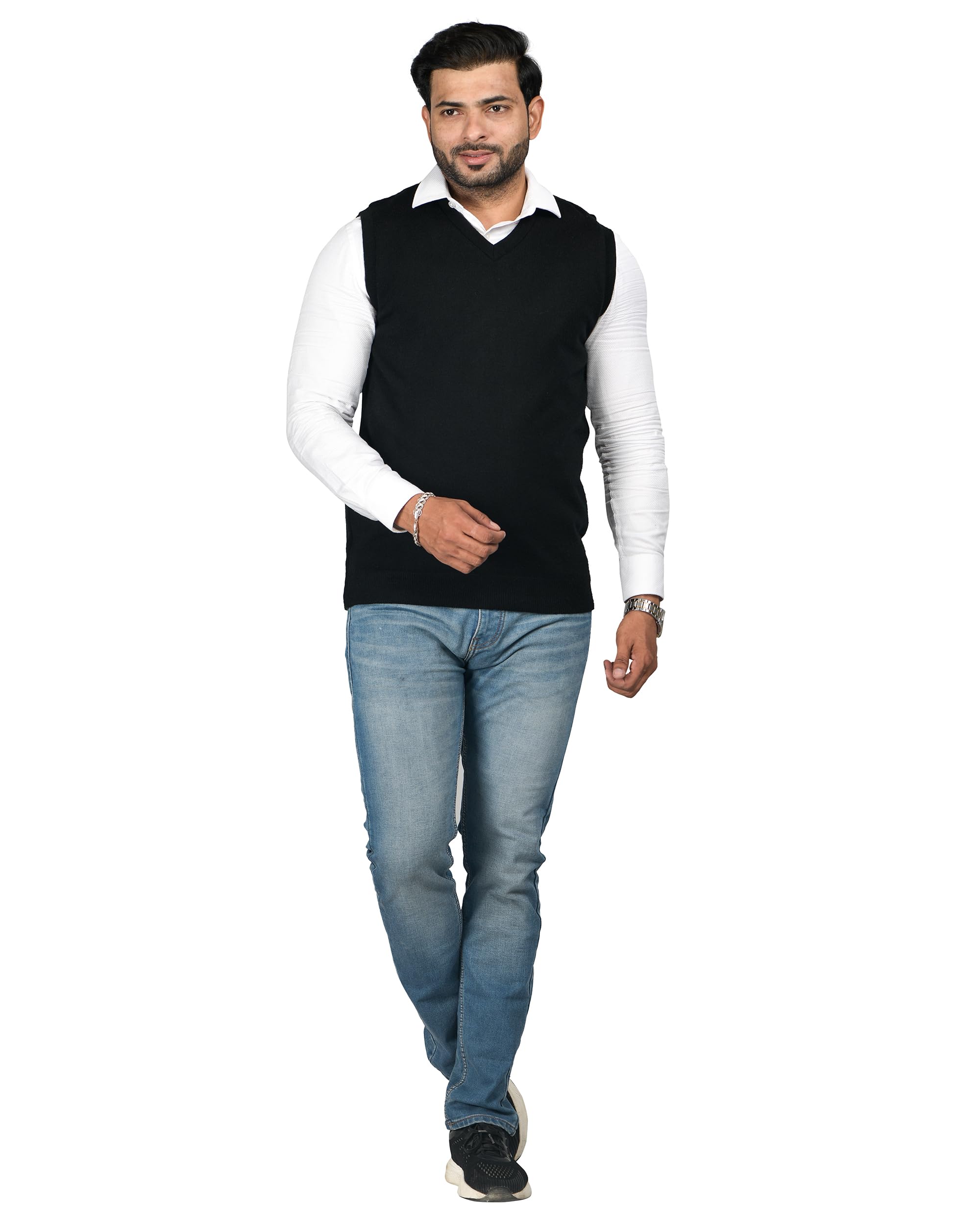 Guy London Solid Black-Grey Reversible V Neck Sleeveless Regular Fit Mens Casual Sweater | Casual Winter Sweater for Men | Mens Sweater for Winter Wear (S-1616)-image-21