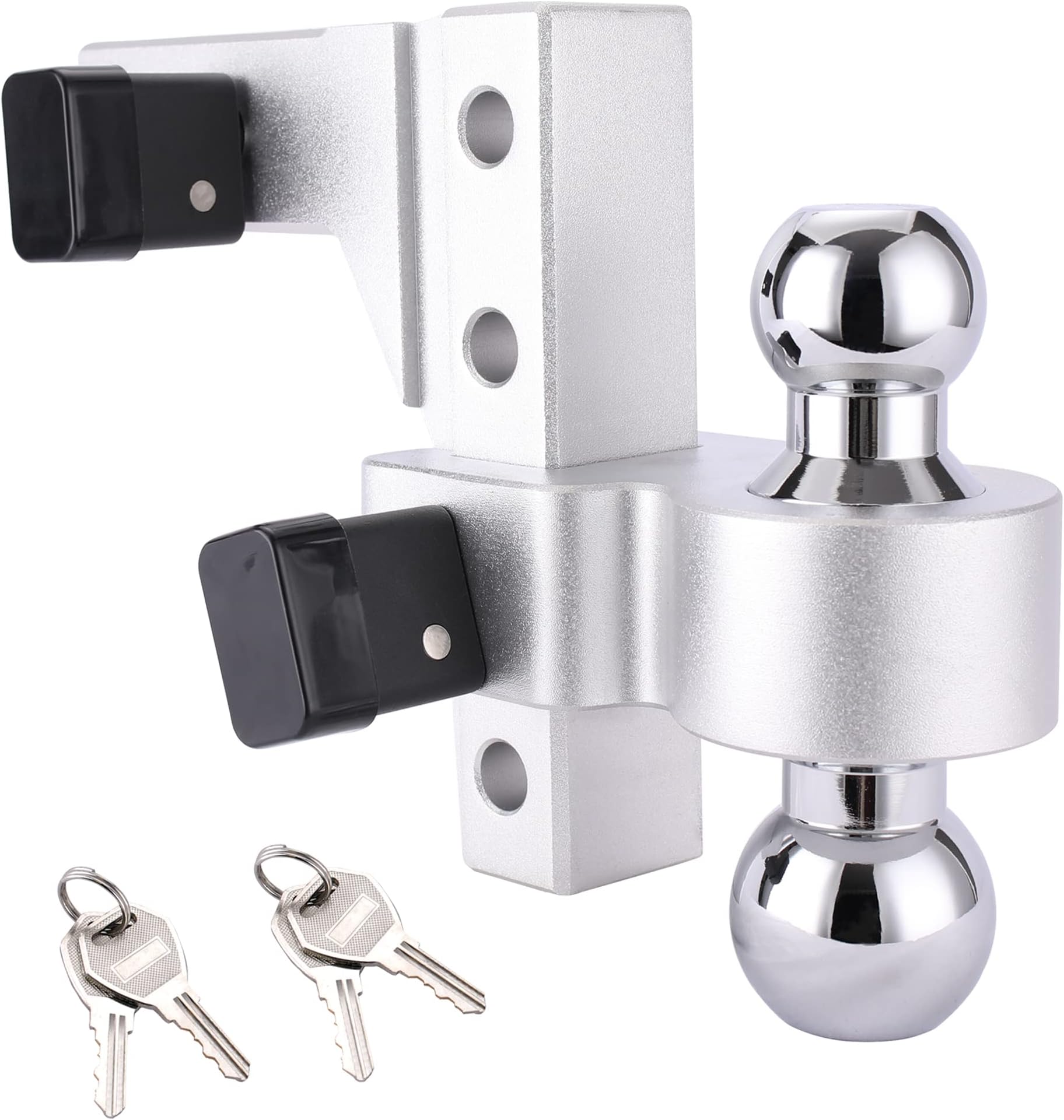 Ball Mount Hitch Adjustable 6 Inch Drop/Rise Includes 2" & 2-5/16" Chrome Steel Dual Balls, 2 Pcs 5/8" Hitch Lock, Aluminum Trailer Hitch for Vehicles, Boats, Fits 2" Receiver, 10000 lbs. GTW.