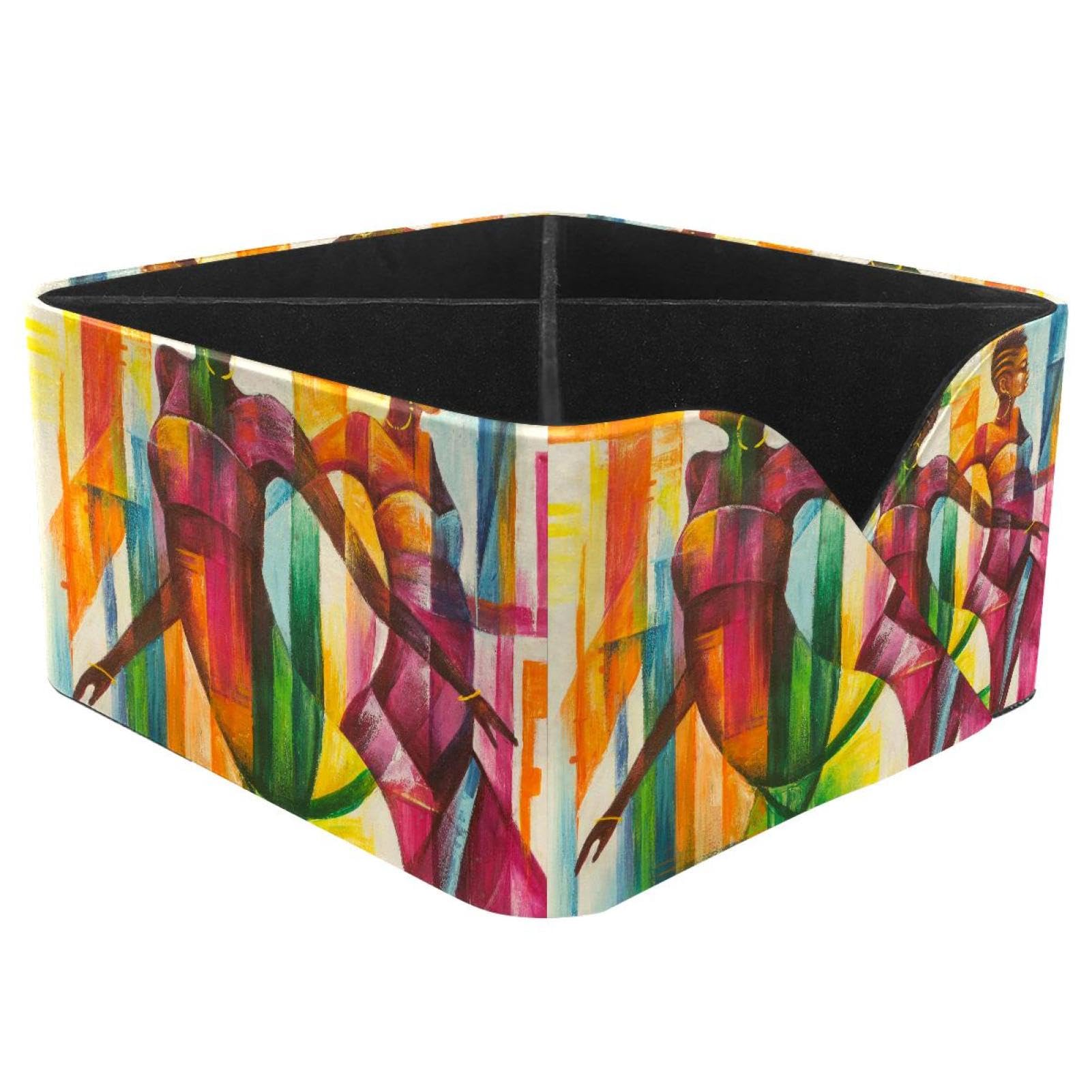 KengjuTesu African Women Desktop Organizer Pen Holder, Rectangular Pencil Cup for Office, Study and Makeup Stations