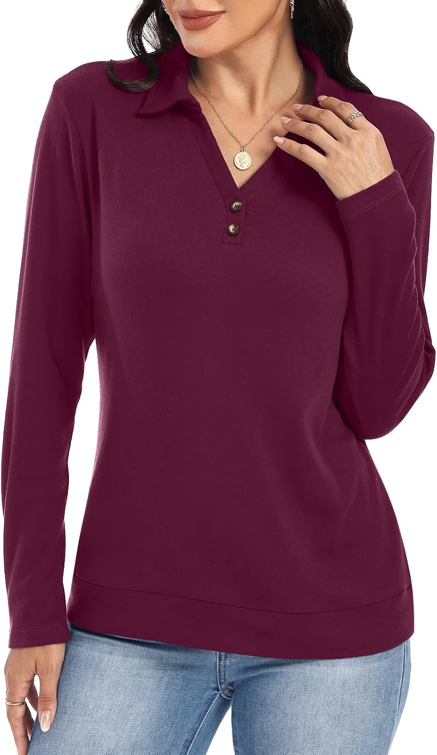 Women's Polo Shirts Long Sleeve Collared Shirts Business Casual Tops