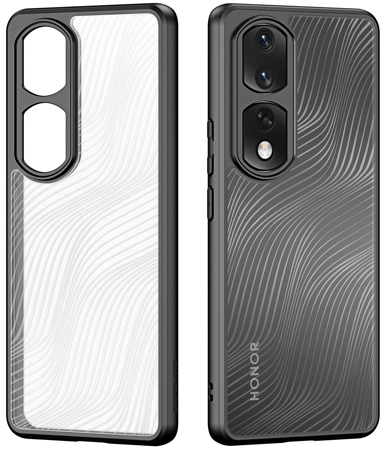 TAUYN Custodia per Honor 90 PRO, Ultra-Sottile Trasparente TPU/PC Protettiva Case, Bumper Antiurto Protezione Trasparente Linea Texture Cristallo Shell, Nero