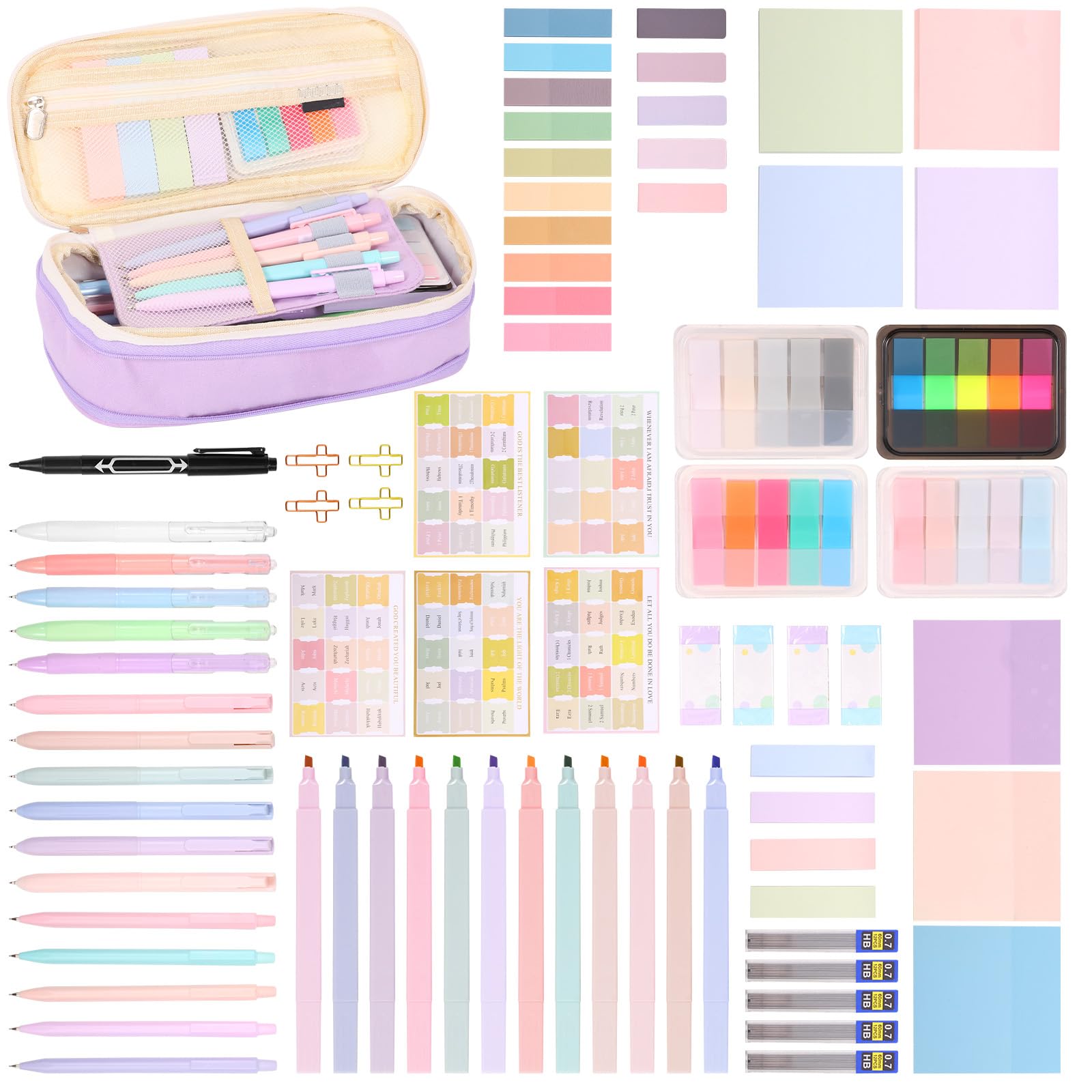 69 PCS Pastel Stationery Set, Aesthetic Pencil Case with Stationery Included Pastel Highlighters/Gel Pens/Pencils& Refills/Erasers/Sticky Notes/Page Markers Tabs, School Essentials for Students
