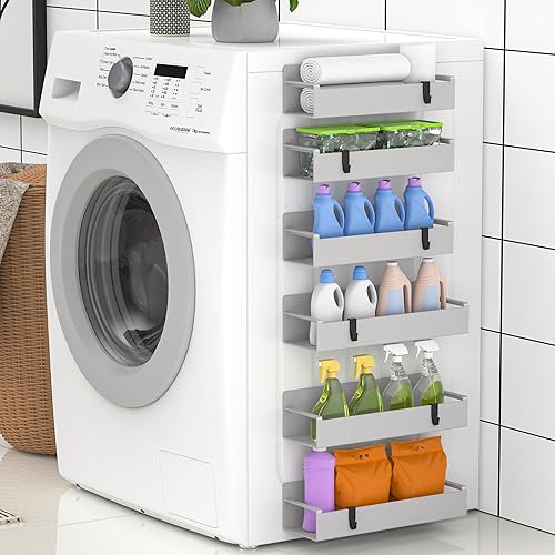 Miniatura 6 de Paquete de 6 organizadores magnéticos de almacenamiento de especias para refrigerador y horno, organizadores de nevera ABS gris claro y