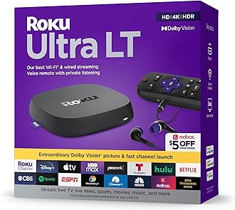 Ultra LT (2023) HD/4K/HDR Dolby Vision Quad-Core Streaming Player with HDMI Cable, Headphones, Voice Remote w/Private Listening, Ethernet
