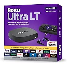 Roku Ultra LT (2023) HD/4K/HDR Dolby Vision Quad-Core Streaming Player with HDMI Cable, Headphones, Voice Remote w/ Private Listening, Ethernet