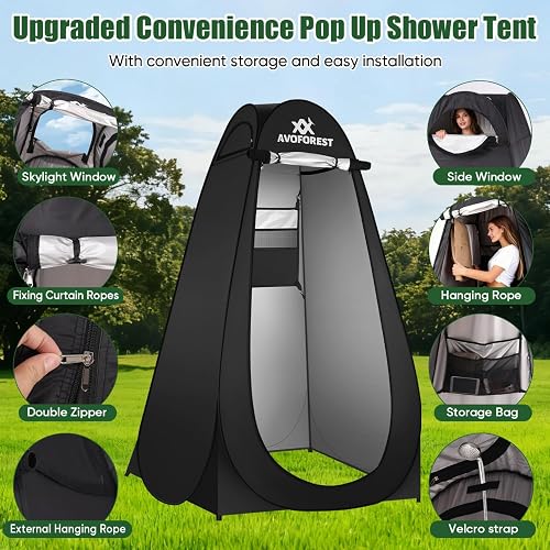 AVOFOREST Pop Up Shower Tent, Toilet Tent with Carry Bag & Accessories, Mobile Changing Tent, Privacy Toilet, Outdoor Log Tent, Shower Tent, Camping for Hiking, Beach, Fishing - 3