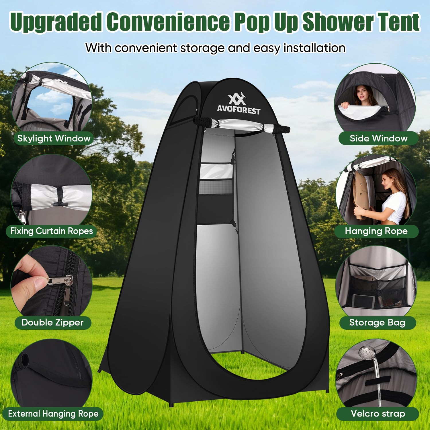 Tente de douche pop-up, avec sac de transport et accessoires, vestiaire mobile, intimité, toilettes d'extérieur, camping, randonnée, plage, pêche