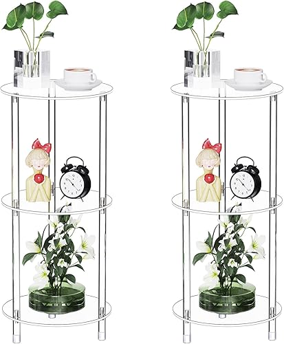 Miniatura 9 de Mesa auxiliar redonda de acrílico transparente para espacios pequeños, 11.81 pulgadas de largo x 11.81 pulgadas de ancho x 19.82 pulgadas de alto,