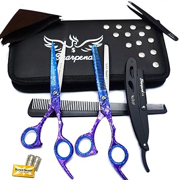 Professional Haircutting Scissors Kit 5.5 inch Razor Edge Barber Scissor, Japanese Haircutting Scissors and Thinning Shears for Men, Women & Kids, Salon and Home Hair Cutting Set