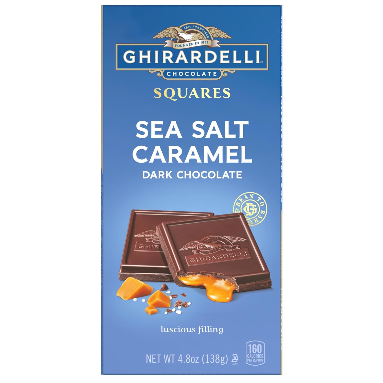 Ghirardelli Sea Salt Caramel Dark Chocolate Squares Bar, 4.8 oz - Rich Slow-Melting Indulgence