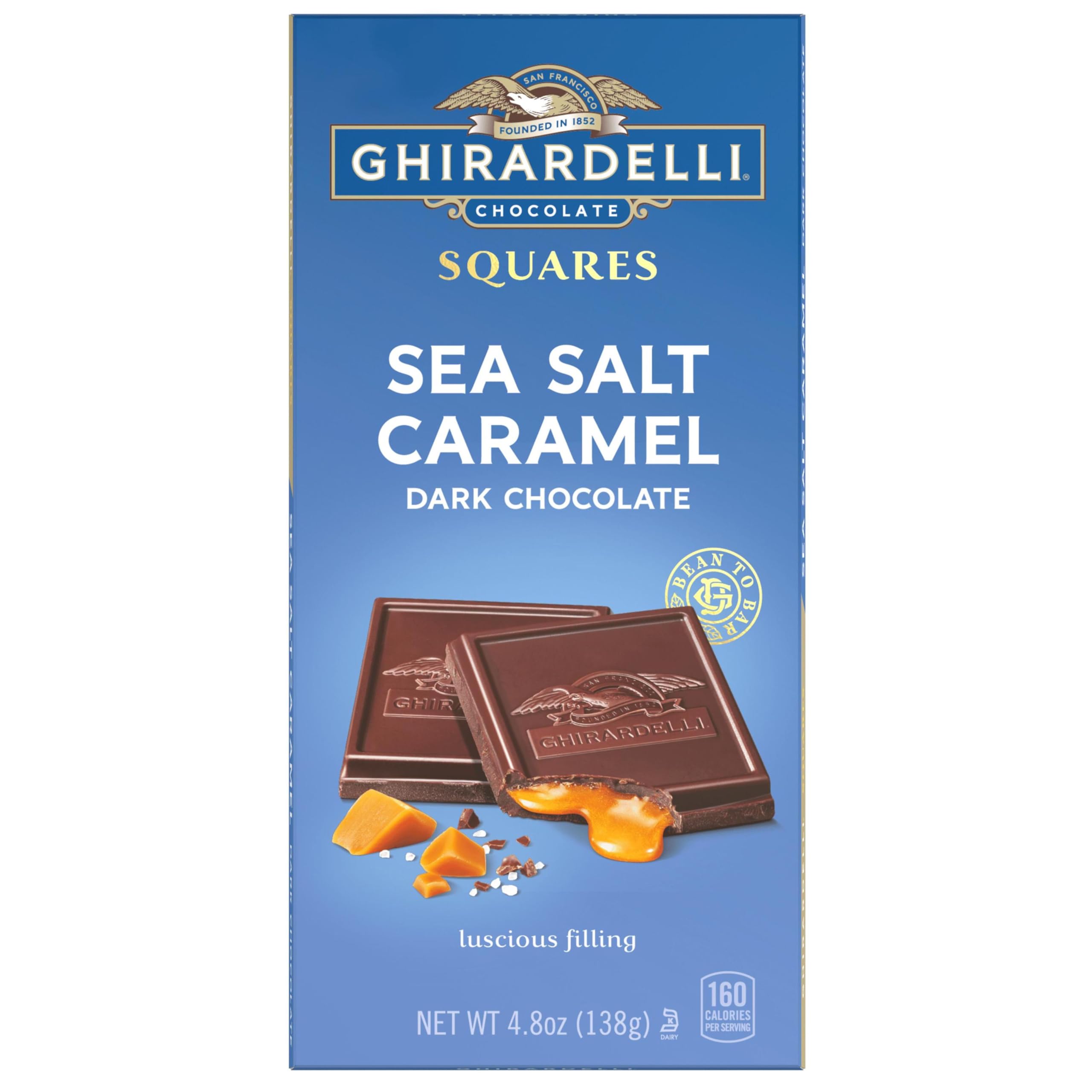 GHIRARDELLI Sea Salt Caramel Dark Chocolate Squares Bar, 4.8 Oz Bar (10 Bars)