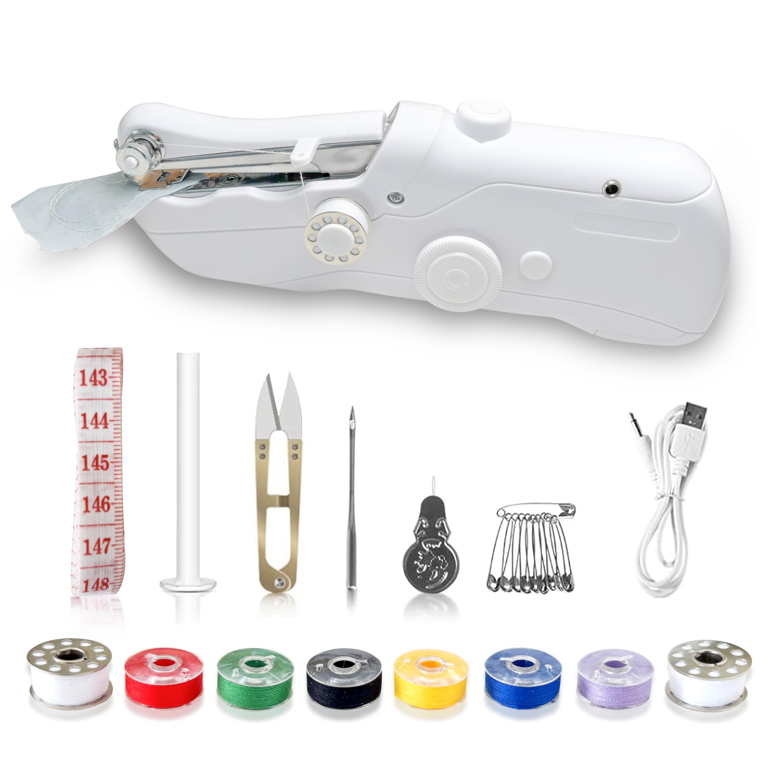Máquina de coser de mano, mini máquina de coser eléctrica portátil rápida, fácil de usar para principiantes y adultos, dispositivo de costura de mano para costura rápida, adecuado para viajes en casa de bricolaje