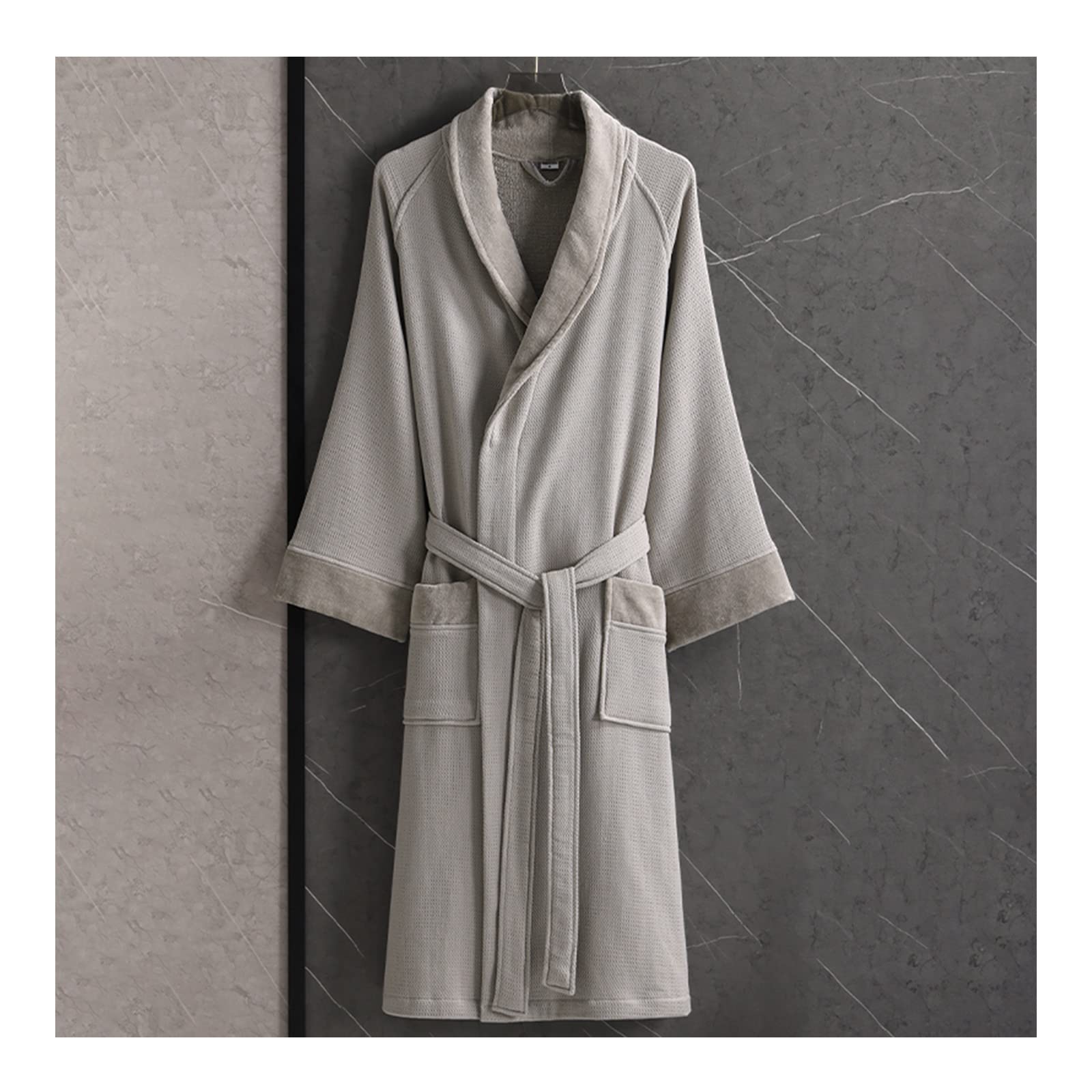 Szlafrok Unisex Męski Bawełniany Szlafrok ， Hotelowy Szlafrok Frotte ， Zewnętrzna Warstwa Waflowa, Wewnętrzna Warstwa Frotte, Szybkie Wchłanianie Wody, Brak Kłaczków (Color : Light gray, Size : XL)