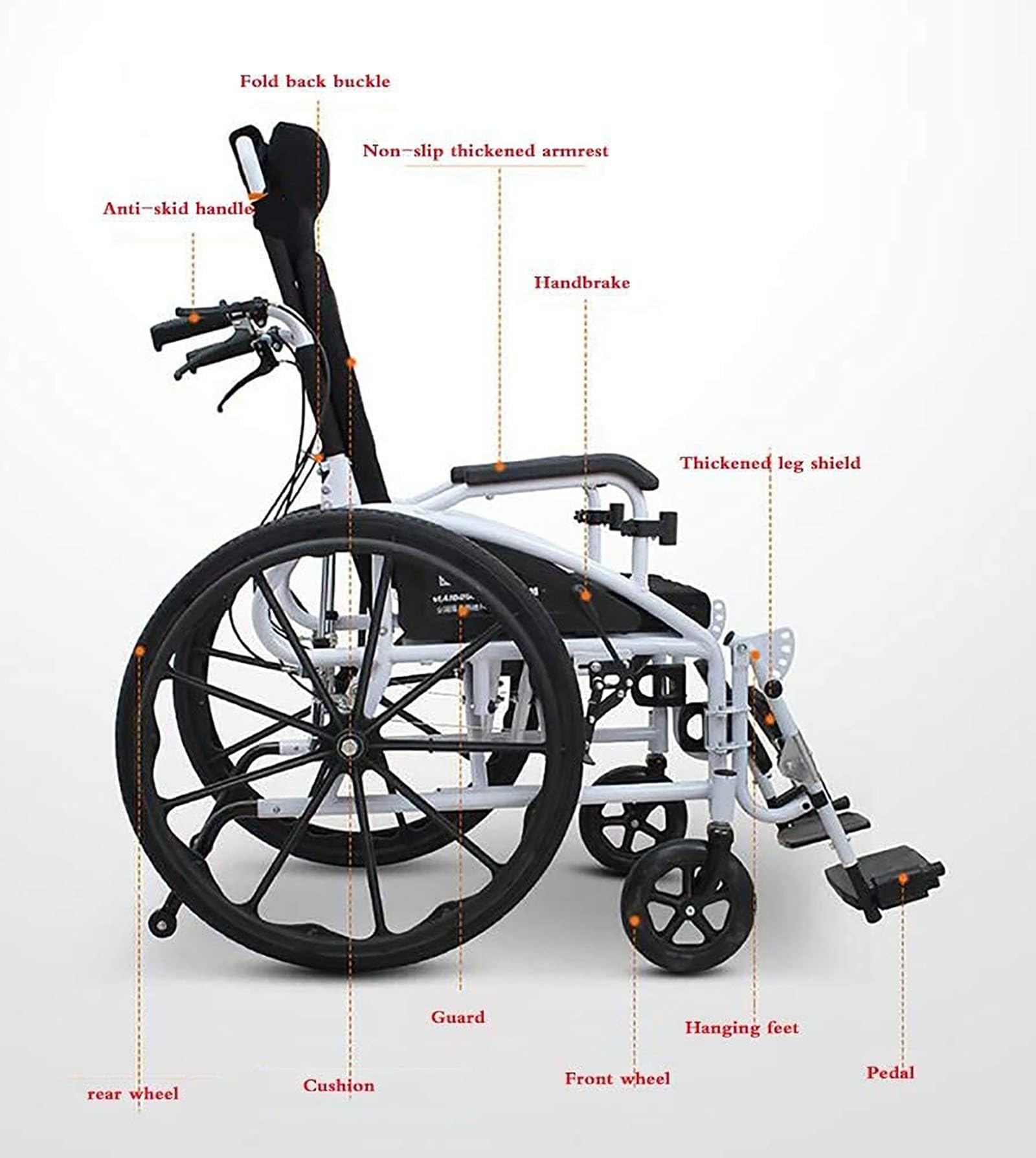 Silla de ruedas plegable, Silla de Ruedas de Transporte Ligera con Reposacabezas, con Respaldo Reclinable Silla de Ruedas de Viaje Portátil, Scooter de Movilidad para Adultos, para Movilidad de Discap