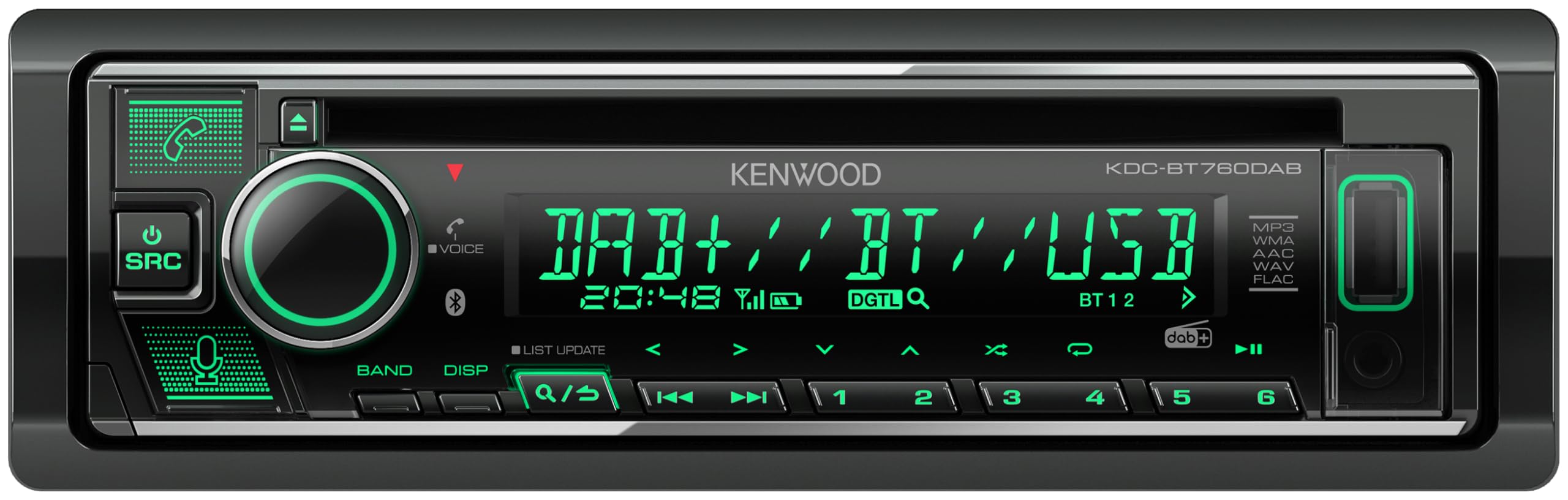 Radio para Coche con Bluetooth y Reproductor de CD - Autoradio 1DIN con USB, AUX, 4 x 50 W, Manos Libres y Teclas Retroiluminadas. Kenwood KDC-BT760DAB