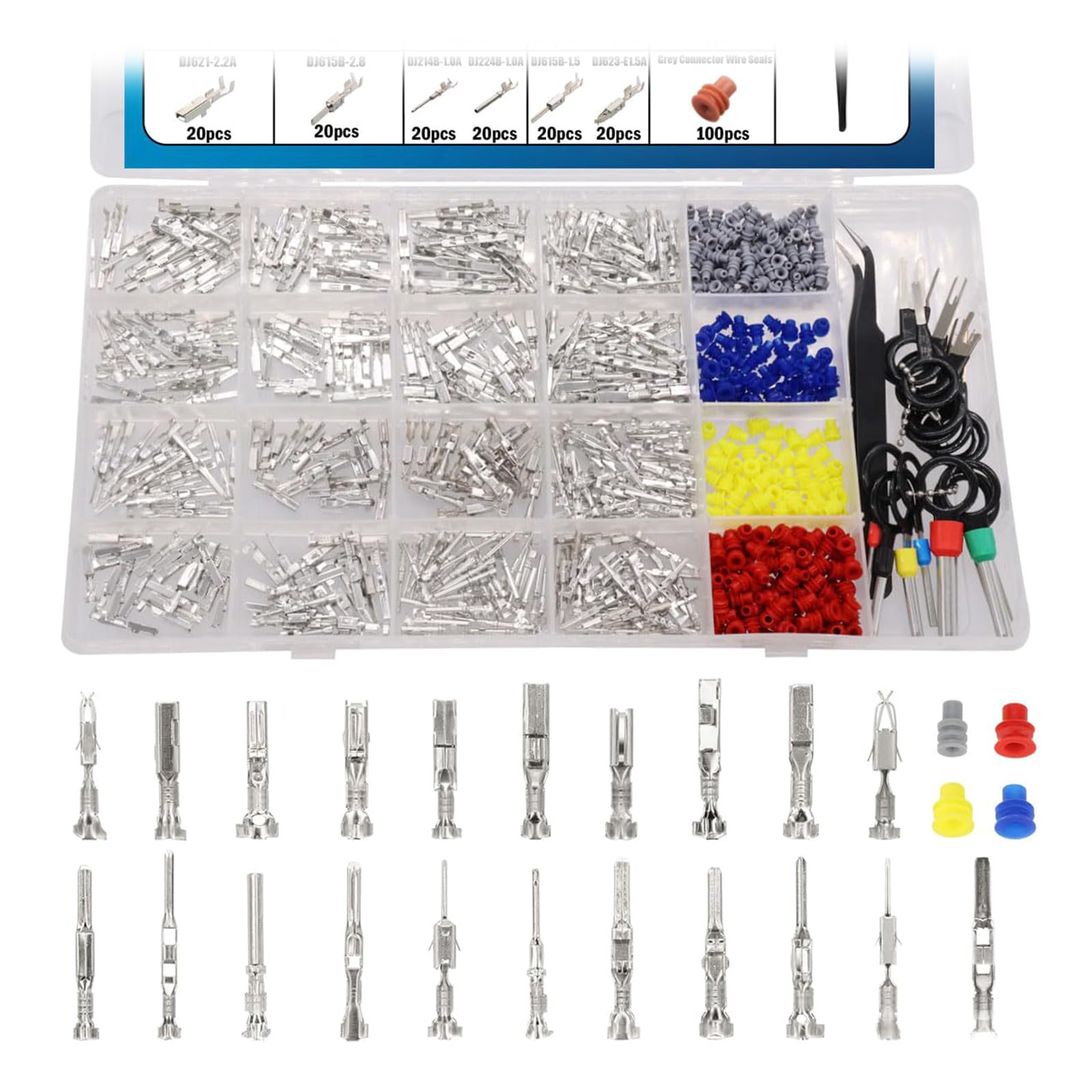 Générique 720 pièces bornes de Fil de Voiture connecteur Broche connecteur bornes à Broches 1/1, 5/1, 8/2, 2/2, 8/3, 5 mm Automobile Automobile Retrait de Prise Non isolé mâle Femelle sertissages