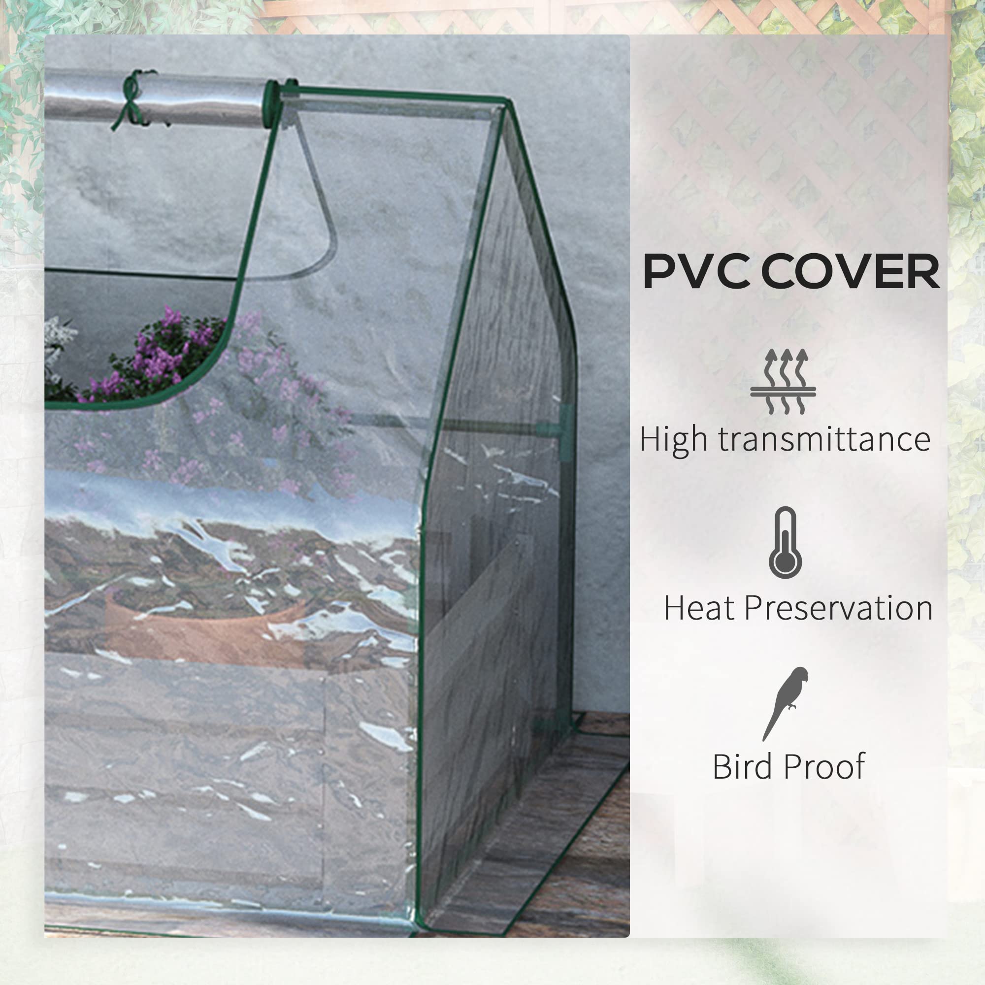 Outsunny Cama elevada de jardín con Invernadero, Maceta de Acero con Cubierta de plástico, Ventana Enrollable, Doble Uso para Flores, Verduras, Frutas y Hierbas, 185 x 95 x 92 cm, Transparente