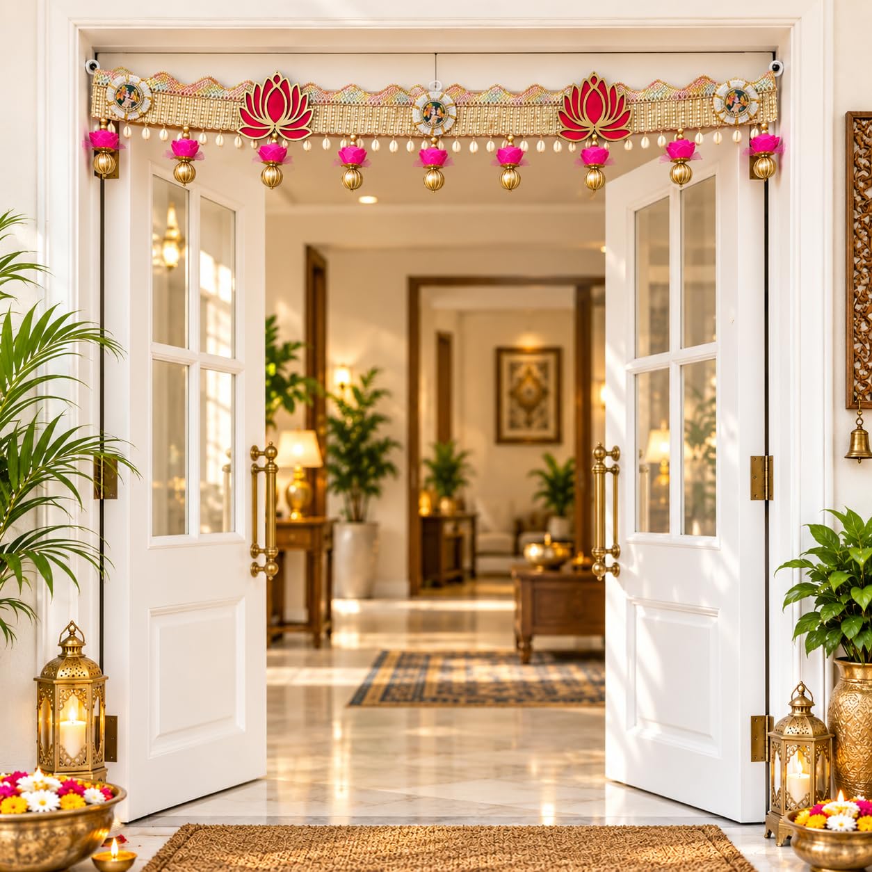 Gold Lotus Toran - Traditional Indian Door Decor -2