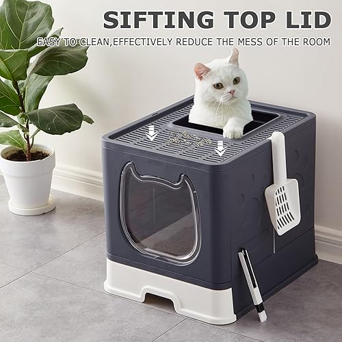 Miniatura 4 de Caja de arena para gatos con tapa, plegable y cerrada, con entrada superior, para gatos en crecimiento, tipo cajón para gatitos, inodoro con puerta