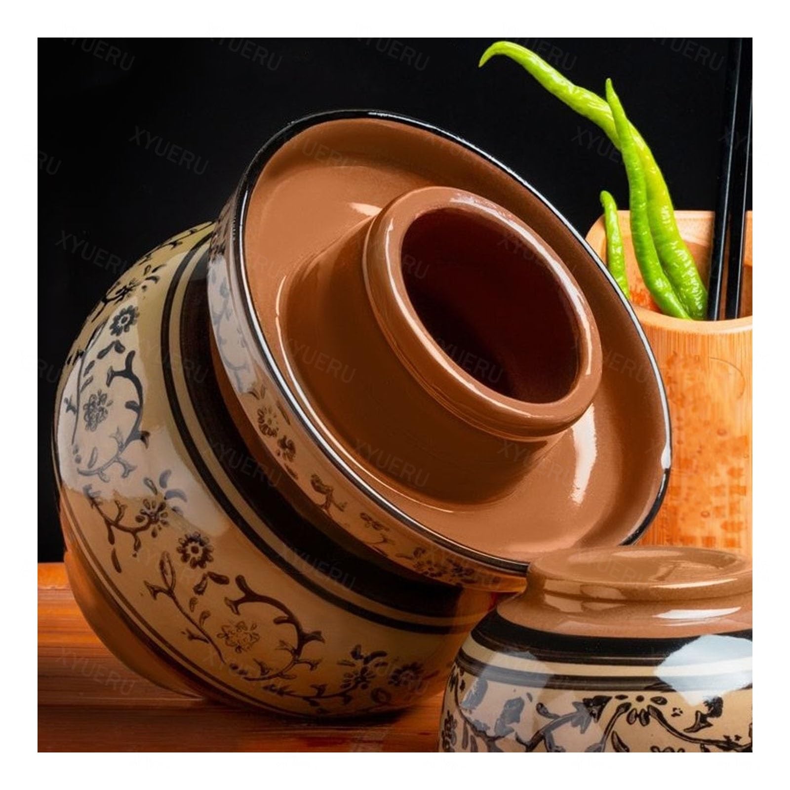 Barattolo in ceramica per sottaceti, kit vintage per fermentazione con coperchio ermetico per decapaggio verdure e conservazione degli alimenti