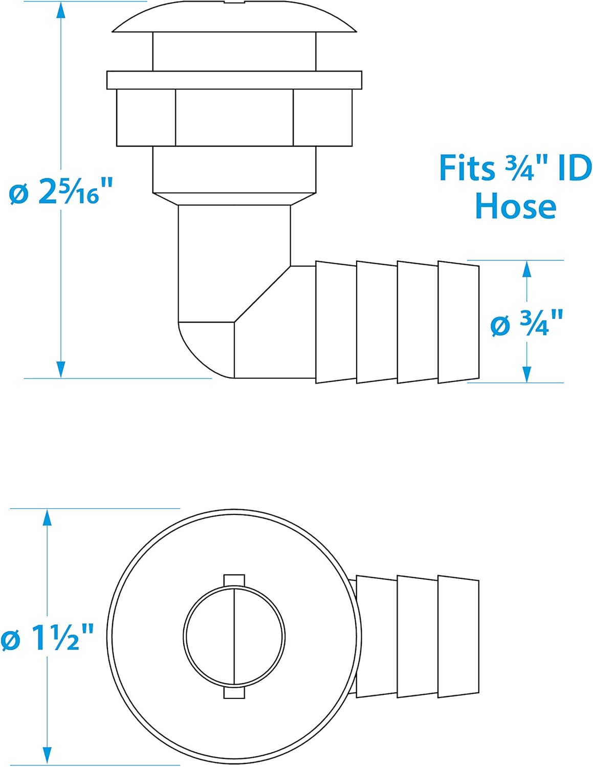 Seachoice 18131 90-Degree Angled Thru-Hull Connector, White Finish, 0.75 Inches : Boating Deck Hardware : Sports & Outdoors