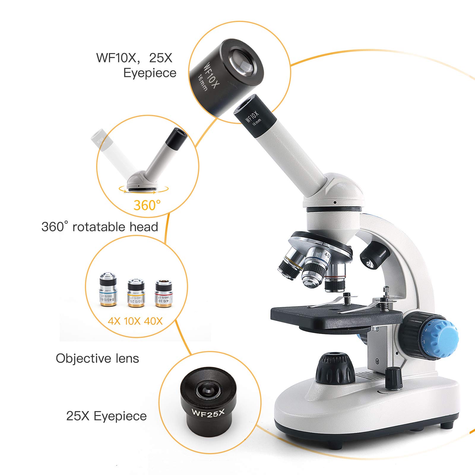 Microscopio monoculare Microscopio Swift SS110-DL, 40X-1000X, microscopio per Bambini e studenti, oculare WF10X / 25X, doppia illuminazione