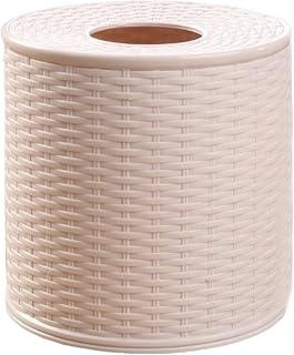 Round Toilet Paper Cover, Imitation Rattan Plastic Waterproof Tissue Box Storage for Single Roll and Tissues for Bathroom Dinner Table Office
