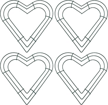 4 Pcs Wire Wreath Frame Rings 7.8 inch Metal Wreath Form Crafts Floral for Wedding Party Birthday Creative Making DIY Craft, Green Heart Shaped
