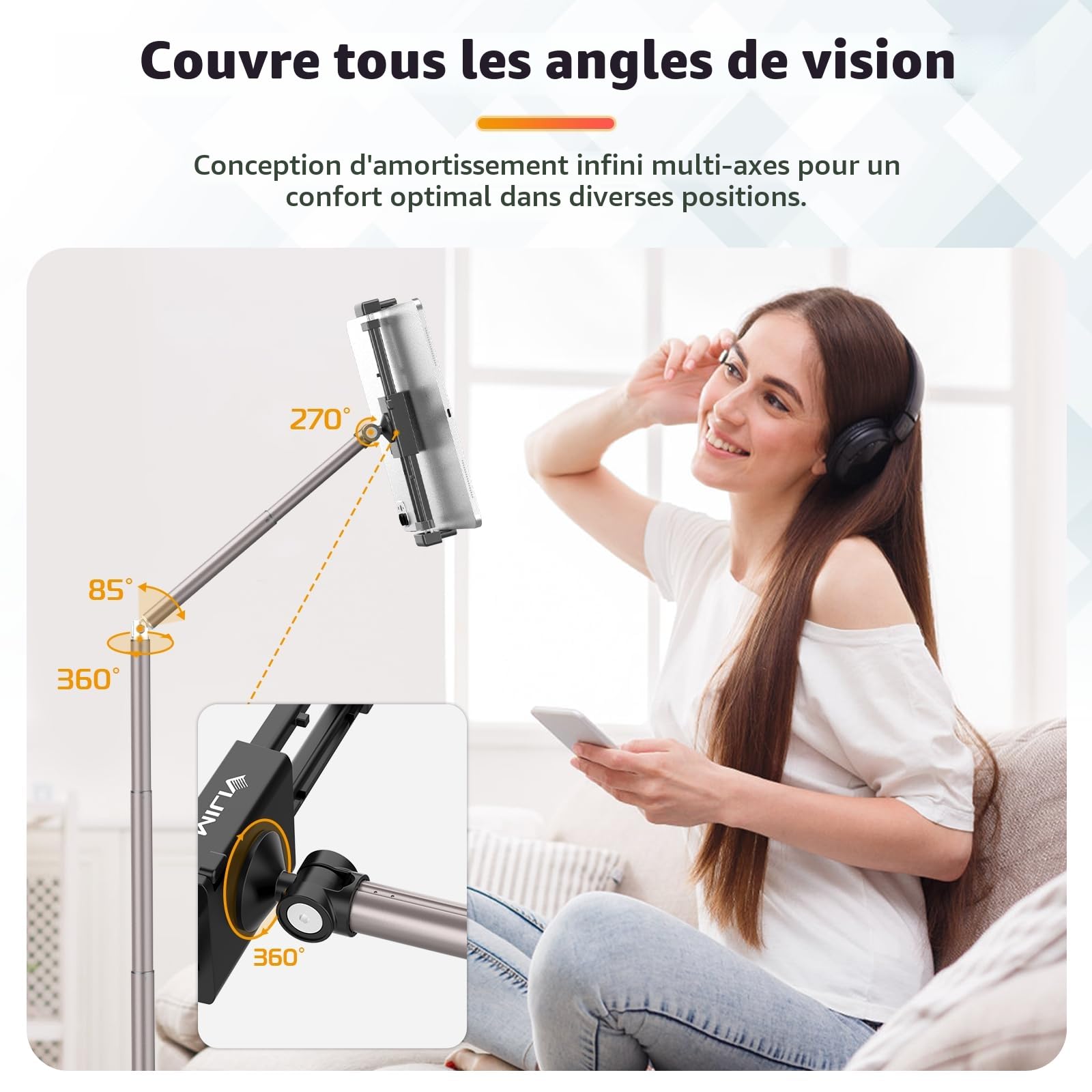 Ulanzi TS002 Support pour Tablette Réglable, Pivotant à 360°, pour iPad Air/Pro/Mini ou Appareil 4,5”~12.9“