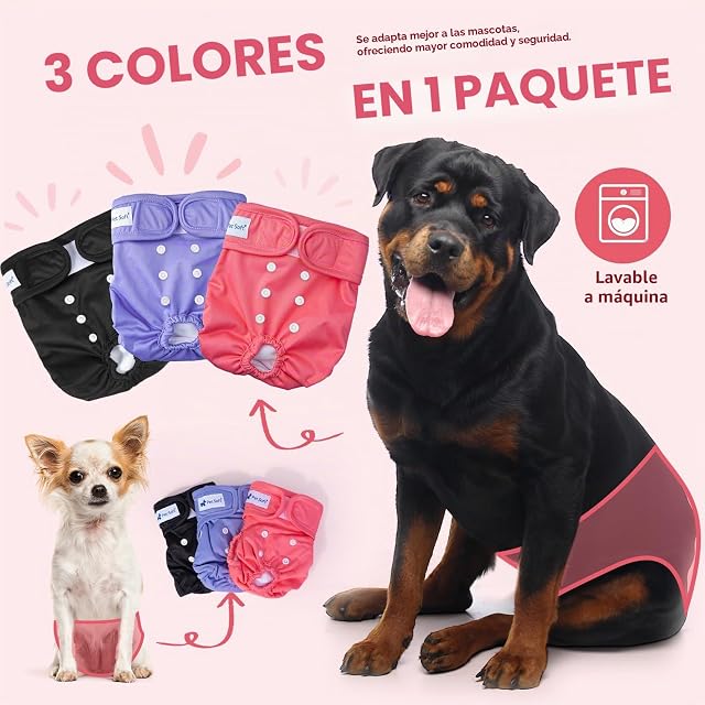 Foto 8 de 8 de Pet Soft Pañales Perro Hembra, Pañales Lavables para Perros, 3 Paquetes de Braga para celo Perras (Sólido, XS)