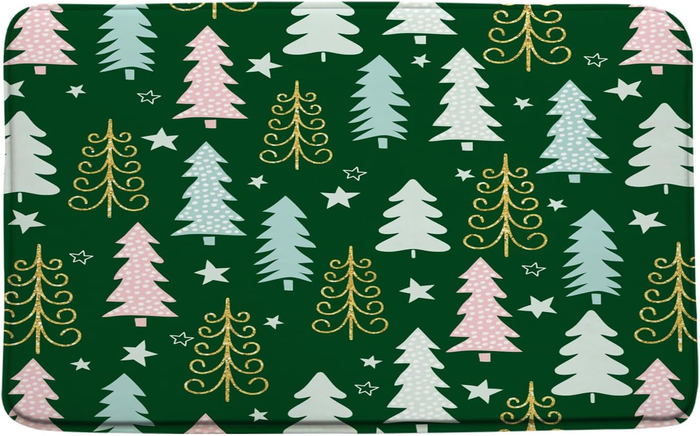 Merry Christmas Bath Mat Christmas Tree Star Blue Pink Green Cartoon New Year Winter Holiday Bathroom Bathtub Floor Rugs Doormat Toilet Decor,24 x 70 in
