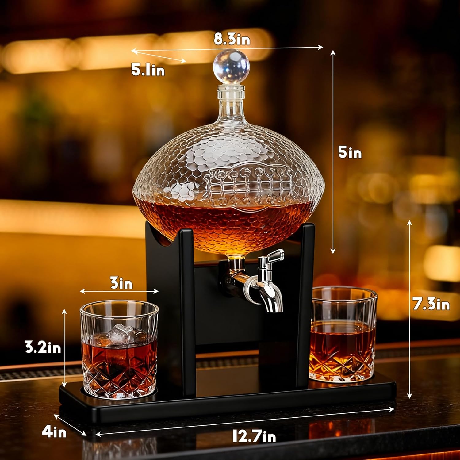 Football Whiskey Decanter Set, 47oz whiskey decanter sets for men,Football Whiskey Decanter with Glasses Spout Chiller,Tequila Alcohol Whiskey Set Birthday Boutbon Gifts for Men Dad Husband Boyfriend - Image 3