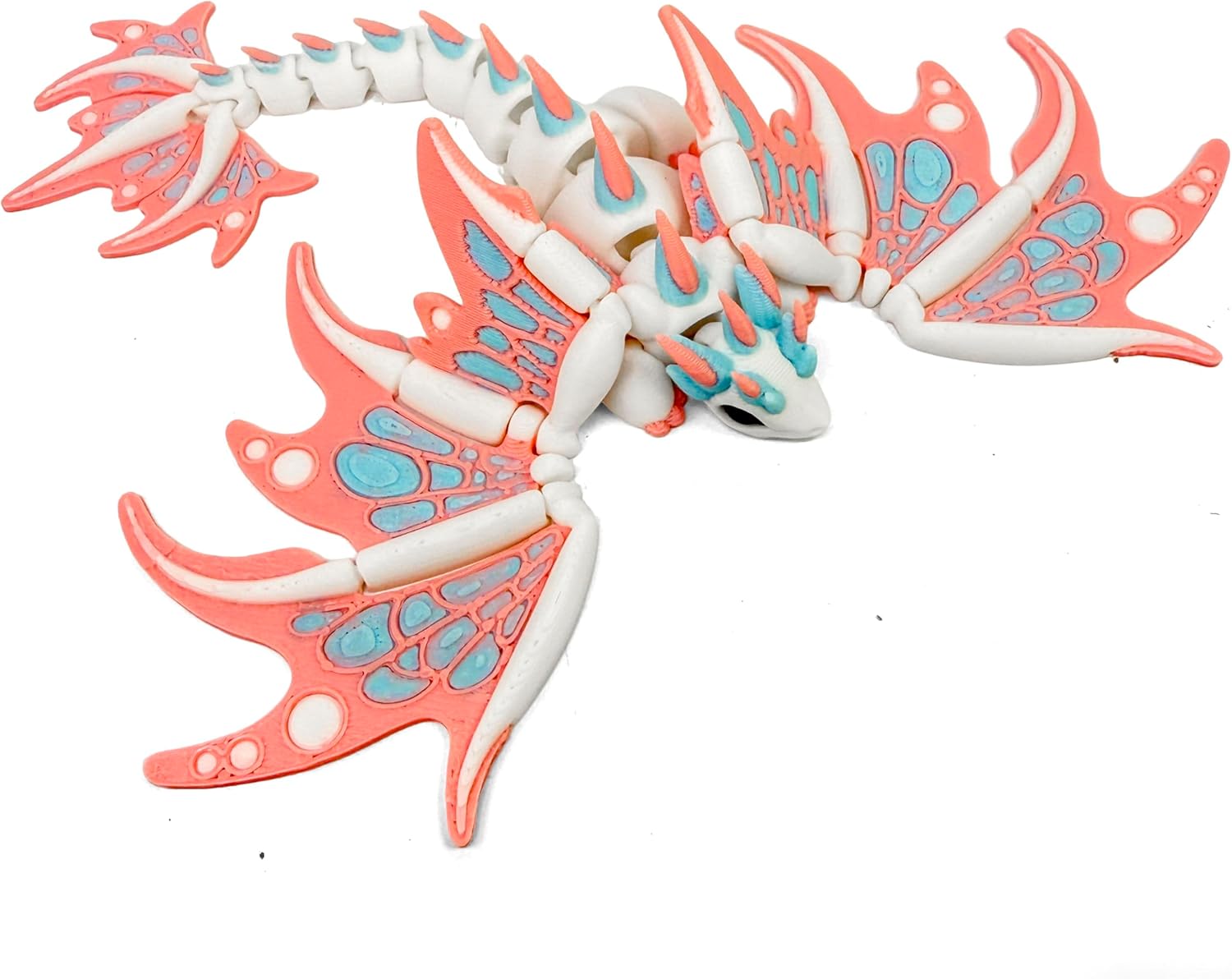 3D Printed Dragon with Movable Wings, 7" Flexible Articulated Dragon Figure - Bendable Fidget Toy for Stress Relief & Anxiety, Cool Desk Decor for Office Home (Pink)