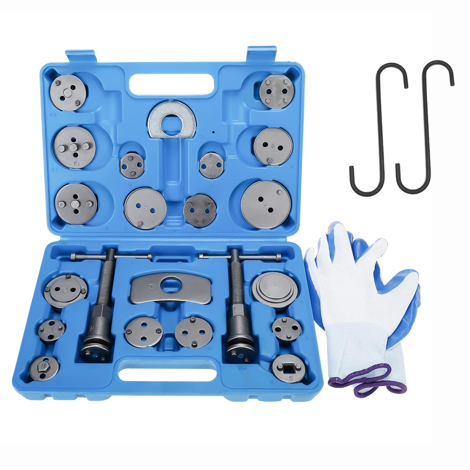 BOOMSTART 24-TLG. Bremskolbenrücksteller Set - Universal Bremskolben Rückstellwerkzeug mit Rechts- & Linksgewinde Spindeln, 18 Adaptern & Koffer - Für Ford, für Renault, für VW & mehr