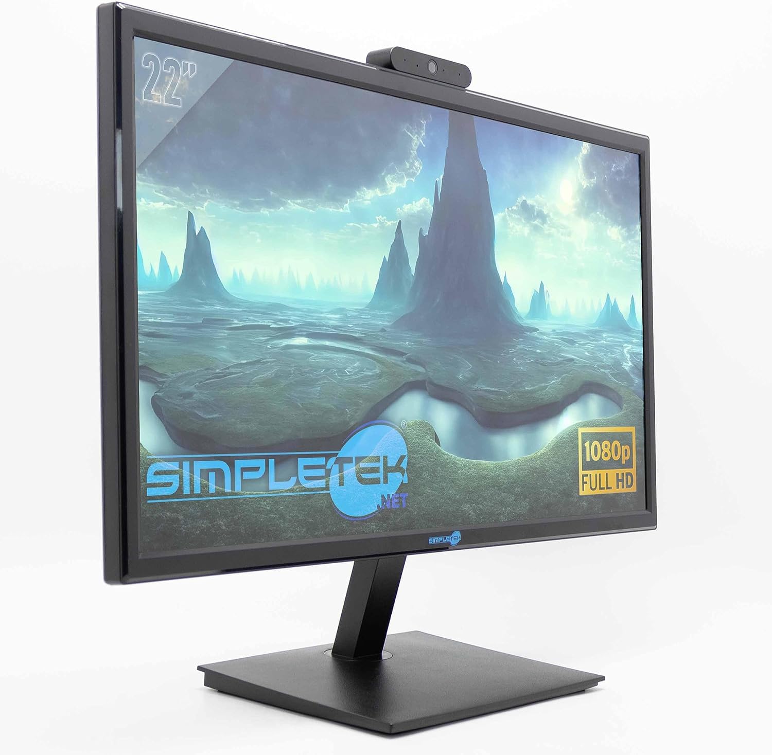 SIMPLETEK - Monitor con Webcam Integrata | Display Full HD 22" TN LCD | HDMI VGA | VESA 100x100mm | Retroilluminazione WLED