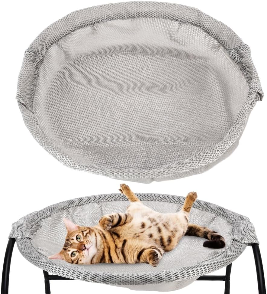 17.32in Round Cat Hammock Bed Breathable Detachable Washable Fabric Swing Cradle Chair, Pet Sleeping Bed for Four Seasons Use(Grey)