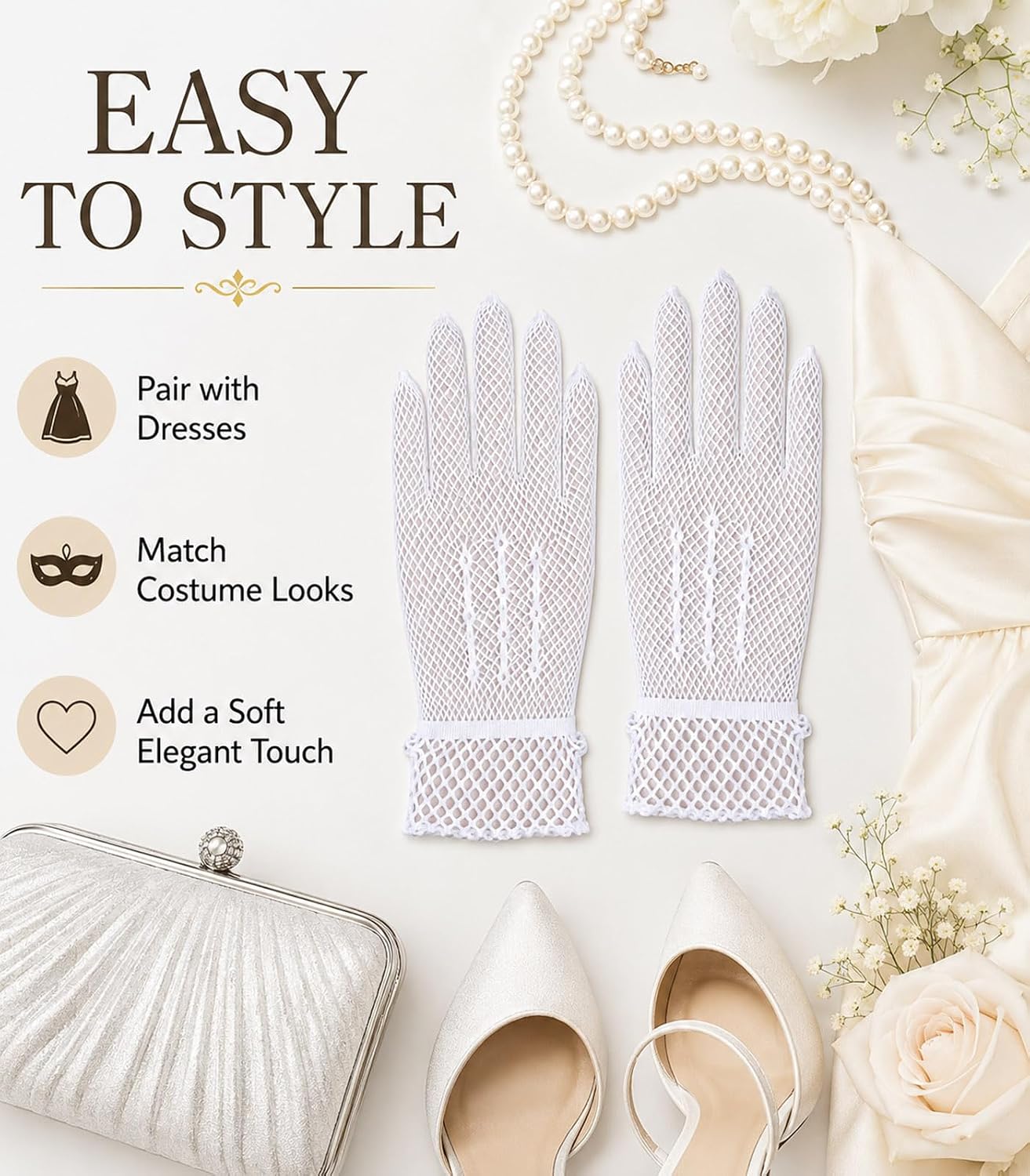 Seeksmile Short Wrist Length Fishnet Gloves